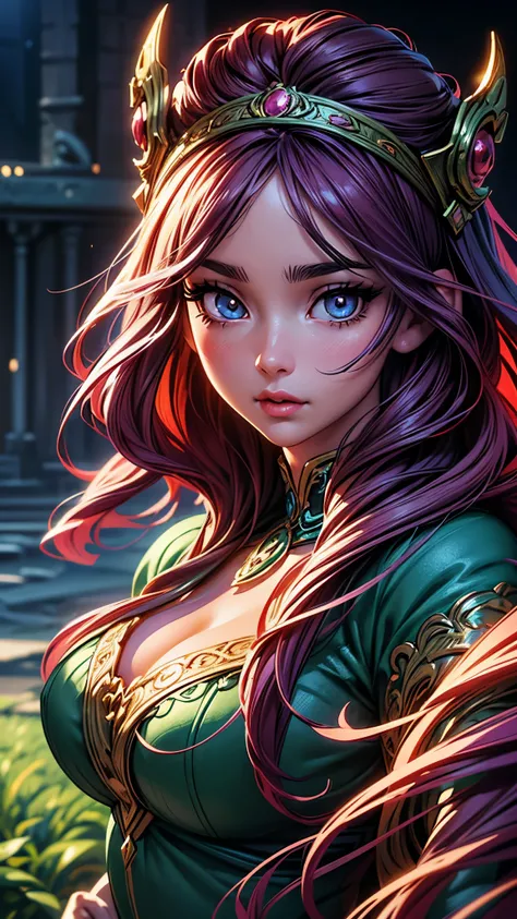 detailed goddess fantasy anime character, beautiful detailed eyes, beautiful detailed lips, extremely detailed face and features, long eyelashes, flowing hair, ornate jewelry, intricate clothing, fantasy landscape background, cinematic lighting, dramatic c...
