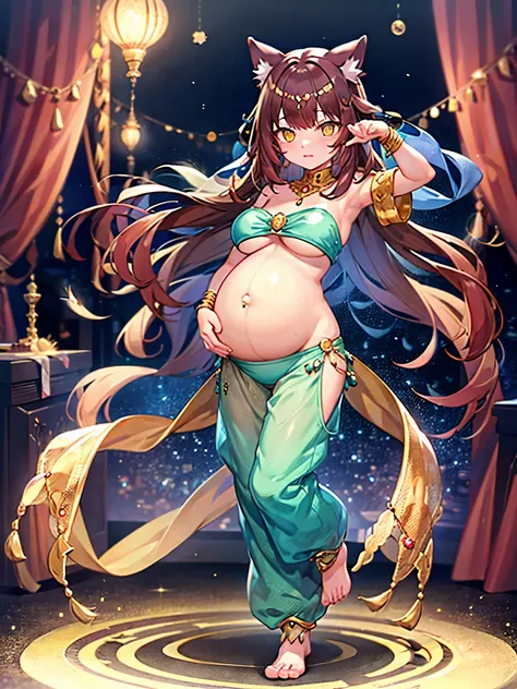  (best quality, ultra-high resolution, depth of field:1.2), (full body shot:1.2), (perfect body:1.2), (big breasts:1.2), (round pregnant belly:1.2), (navel:1.2), beautiful face, (pokemon woman), radiant eyes, (yellow eyes:1.2), (burgundy hair), animal ears...