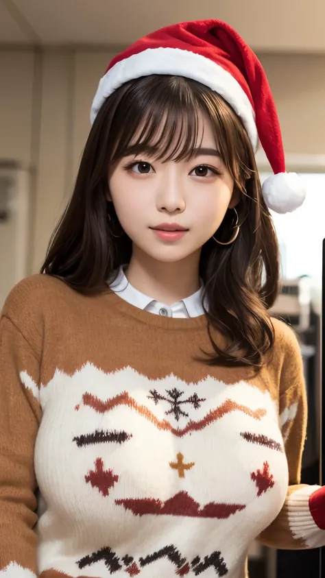 Christmas Sweaters, Latest coffee machines、Seventeen year old high school girl、Big Breasts、Detailed hand fingers、