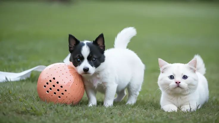 There are several cute pets on the grass