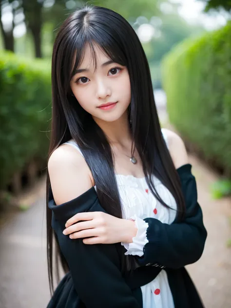 (Best-quality, Masterpiece, Ultra-High-Resolution, (Photorealistic:1.4), Raw Photo, depth of field, professional lighting), 1girl, 15-years-old, the cutest Japanese-idol in Japan, looking at viewer, innocent smile, ((wearing the cutest outfit)), (the cutes...