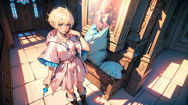 masterpiece, ultra detailed, 8K Portrait, Raw photo, a portrait photo of, Highly detailed face, beautiful and meticulous eyes, ((Fantasy)), small girl, cute girl, (platinum blond short hair:1.5), Kind face, Cute smile, adventurer, (((Little bear ear attach...