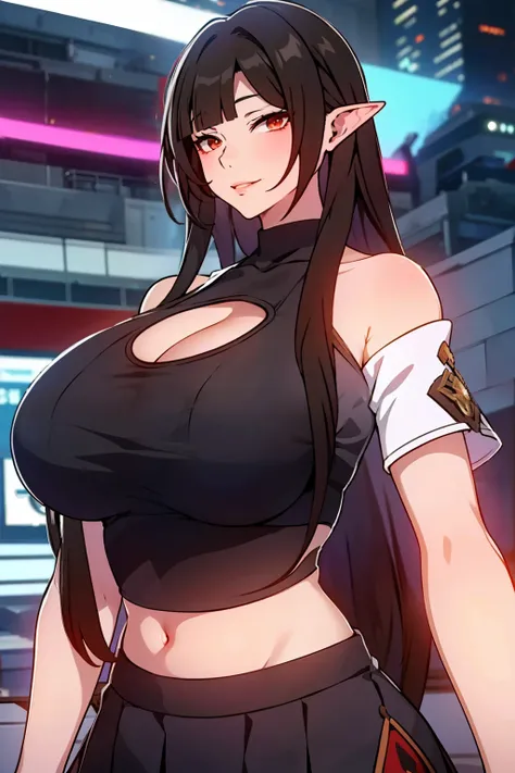 An anime-style artwork depicting lingsha from the game star rail

Tags: lingsha(honkai star rail), black hair, blunt bangs, very long hair, 1girl, (crop-top:1.4),turtleneck, miniskirt,, anime, detailed eyes, detailed lips, , smiling expression, intense gaz...