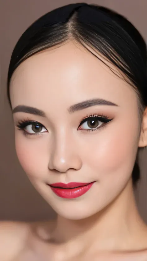 ((Realistic lighting, Best quality, 8K, Masterpiece: 1.3)), Clear focus: 1.2, 1 indonesian hijab girl, lolita, Perfect close up, beauty nude, naked, Red Lipstick, sensual Lipstick, Sensational Make up, studio background, Super fine face, fine eyes, double ...