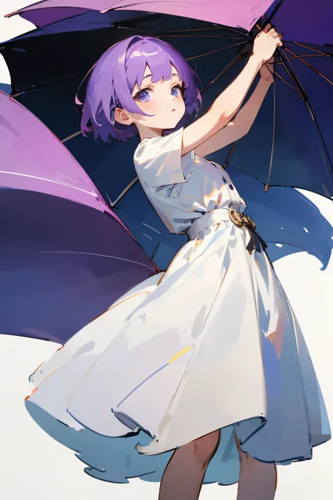 purple hair short-cut girl with White Dress, Plain background, An ultra-high picture quality, 8k