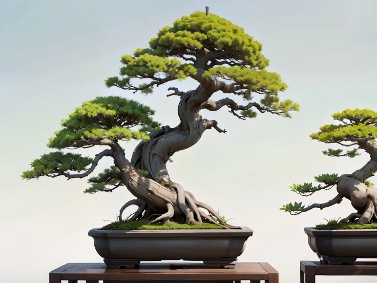 (Female student and bonsai:1.2)、bonsai, Famous Bonsai Garden, (Lots of bonsai:1.2)、A wonderful masterpiece、High-end display stand、(Blur the background)、Best Quality、High image quality、masterpiece、4K、8k、wallpaper、