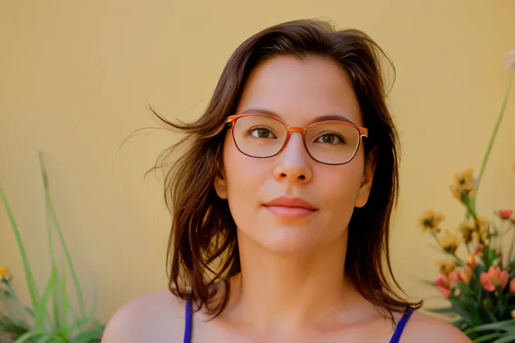 there is a woman with glasses and a blue top posing for a picture, portrait of a 40 years old women, portrait image, photo portrait, portait image, portait photo, profile portrait, close up portrait photo, color portrait, sandra chevier, malika favre, fron...