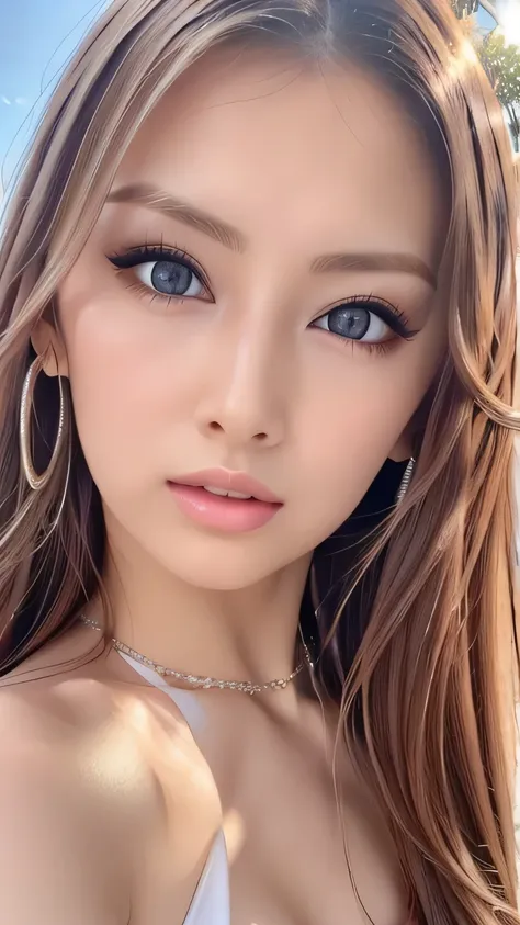 The ultimate beauty shines、Transparent white glossy skin、The wind blows through her hair, blocking her pretty face.、Sexy big breasted 20 year old cute beautiful girl、Sexy little beautiful face、Sexy and flashy gal makeup、shiny bright straight hair、Bangs dan...