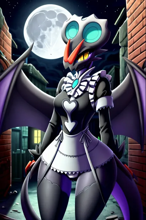 uploaded on e621, (r-mk, rmtwo, bioz, kakiikada, anawat, katahane3), female, solo, (anthro, furry), noivern, black body, maid ap...