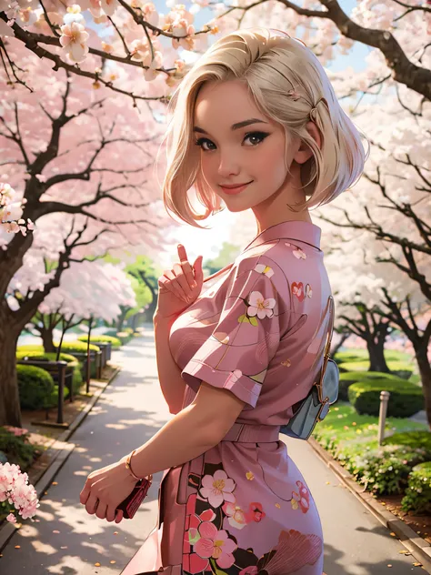 retro photography, 1960s , AGFA, Kodak, 1girl,  portrait, looking_at_viewer,  smile,  japan, tokyo, cherry blossom,  octane render,  solo, rtrophto1