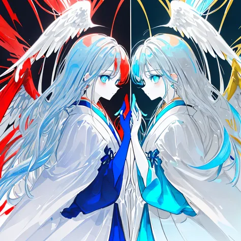 「(((The strongest ultra increase in favor with me))),(((MAX Virtue))),((((The ultimate, strongest, lucky encounter))))」1:2.0　break
Wings: Symmetrical angel wings extending from the back, with a mix of gold, blue, and green (1:1.8)  
theme：(((To me１％But to ...