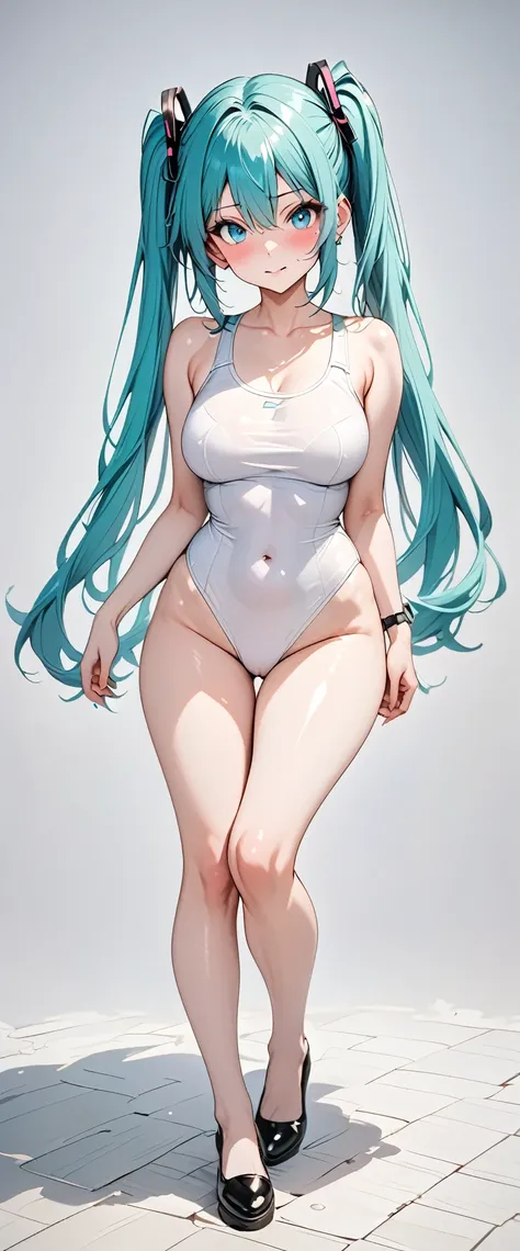 （3 woman）((Hatsune Miku)),((Japanese School Swimsuit)Pink and black)、Anime face、masterpiece, Best Quality, Best Quality, 16k, Very detailed, AI-generated, Delicate and dynamic, Very delicate facial expression, Delicate eye depiction,Big eyes and cute、 Heal...