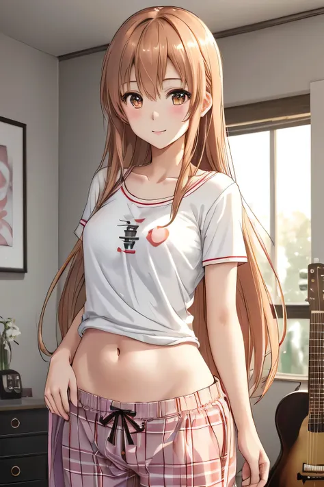 close up 1 Japanese-american girl in, photo of Asuna, Yuuki Asuna, Solo, (straight strawberry blond hair, very long hazelnut hair, (hazel brown eyes: 1.2), (perfect clear skin, pale skin, detailed skin, medium breasts, pokies, round breasts, perfect body, ...