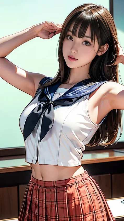 Highly detailed CG Unity 8K wallpaper, Very refined, Amazing, Finely, Official Art, absurd, incredibly absurd,  Ultra Detailed,The light shines on your face,Looking at the audience, (perfect woman image), Slimウエスト, Full body esbian,  Eternal, ((Sailor Suit...