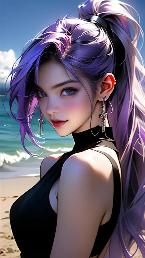 araffes with Purple Hair is getting her hair done, Purple highlights, Purple Hair, UV highlights, flowing Purple Hair, Purple long hair, Lilac Hair, Bright rainbow hair colors, masterpiece, 最high quality, high quality, High resolution､((Pose＿random)), The ...