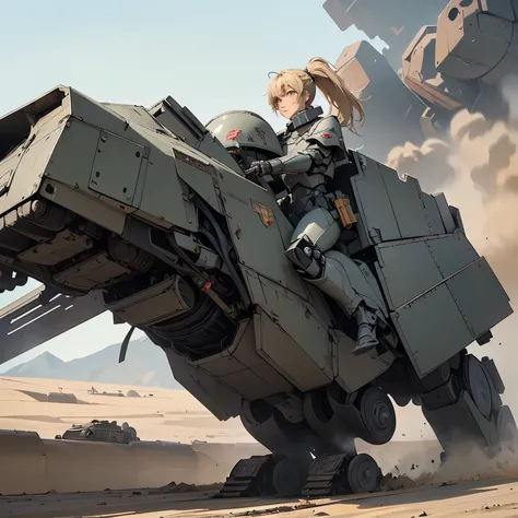 nsfw, anime screencap, 16k, perfect anatomy proportion body, perfect hands, action, A dynamic composition with a sense of speed and movement, (open cockpit, Ride a giant, heavily armored military robot:1.6), a wife, 40age, perfect beautiful delicate sexy f...