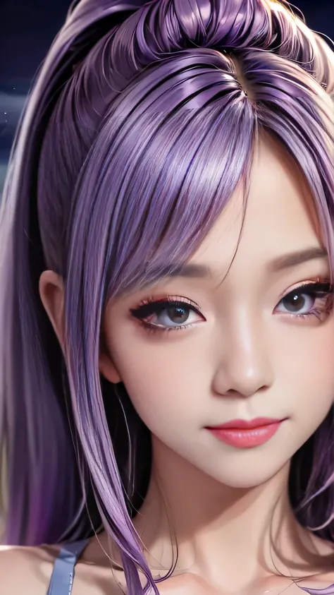 (((Face close-up)))､araffes with Purpleの髪 is getting her hair done, Hair Color, Purpleのハイライト, 髪にPurpleの筋, Purpleの髪, UV highlights, flowing Purpleの髪, Purpleの髪, long Purpleの髪, Lavender colored hair, Purpleの長い髪, Purpleの長い髪, Two-tone hair, Lilac Hair, Bright r...