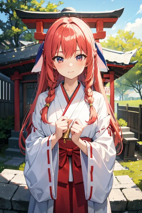 ((Best Quality)), ((masterpiece)), （Shrine maiden), One girl, front、shrine