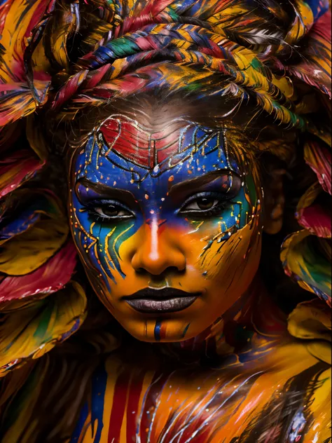 portrait of a beautiful woman, 2, (body painted with colorful paint, carnival style), realistic self portrait, 8k uhd, dslr, gra...