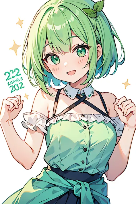 girl,Anniversary,Celebration,smile,Mint green hair,Bob Hair,White background,Up to the waist