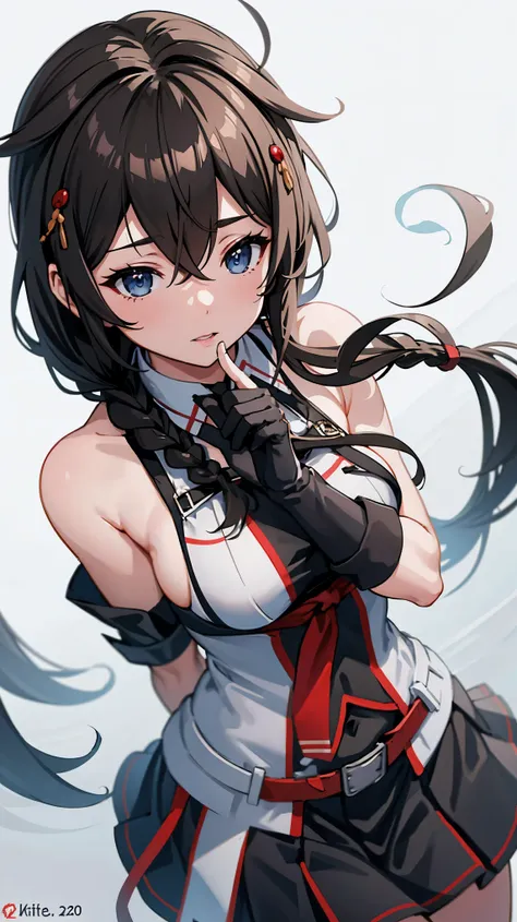 Shigure Kai 3 KanColle Sleeveless Black fingerless gloves Black skirt Braids 8K high resolution Highly detailed eyes Highly detailed face、Very detailed body、Highly detailed skin