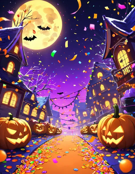 landscape only halloween day neon background、confetti、sweets