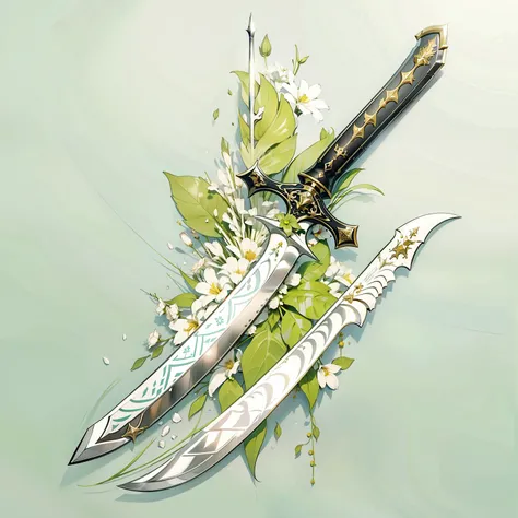 (((Best quality))), (((masterpiece))), Weapons to be included in the Weapons Encyclopedia, Two-handed sword, big knife, Western weapons, white background, Crisp Lines, Simple design, Bright lime green