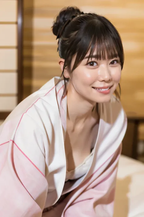(最high quality、Tabletop、8k、Best image quality、Award-winning works)、(One beautiful mature woman:1.1)、Adult face、(Innkeeper:1.1)、(Elegant floral patterned kimono:1.2)、(A perfect and precise collared kimono:1.2)、Perfect mature woman portrait photo、Glowing Ski...