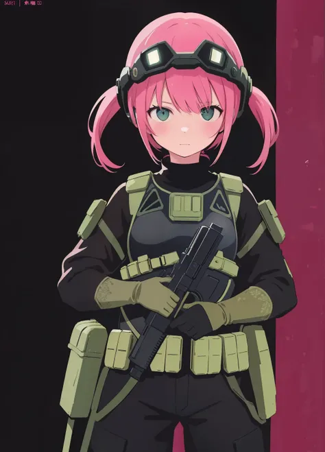 (masterpiece、Best Quality、Best Quality、Official Art、Beautiful and beautiful:1.2)、(One person:1.3)Hatsune Miku、Twin tails,Beautiful breasts,Metal Gear Solid Style, (detailed intricate full cover tactical helmet:1.3), (Pink Hair), Cowboy Shot, Dynamic pose, ...