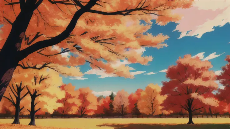 muted pastel colors ,brush strokes , Autumn , Fall , anime style