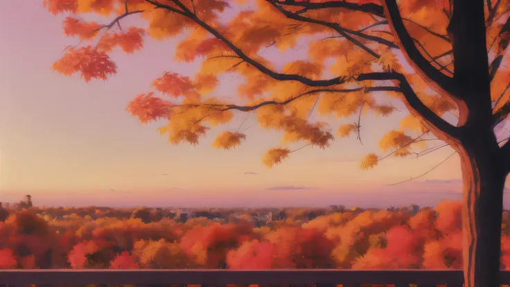 muted pastel colors ,brush strokes , Autumn , Fall , anime style , coffee shop