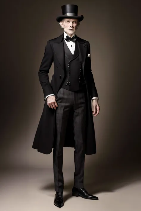 Horror Taste,Luxurious clothing like that of an aristocrat,Skinny old man,Draw the whole body,Top Hat,Dark look