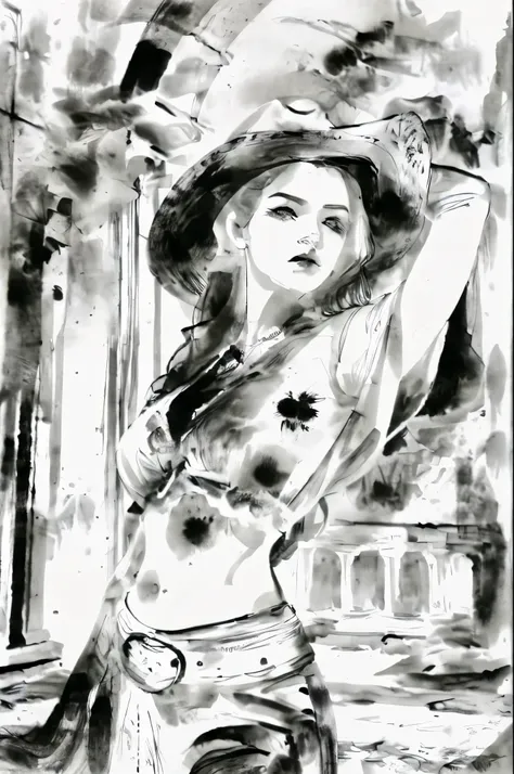 black and white tones, masterpiece, best quality, tradition chinese ink watercolor paintings, use thick and light inks to create...