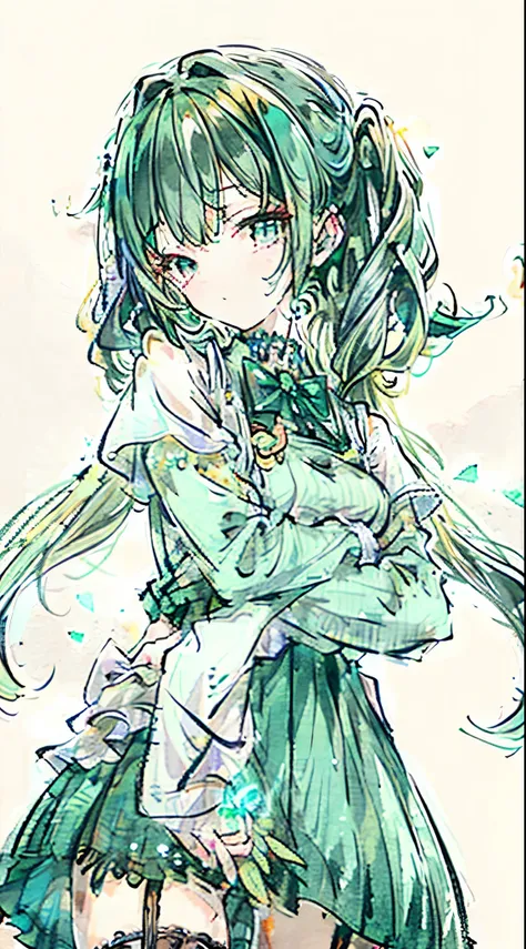 Green Hair　Maid uniform