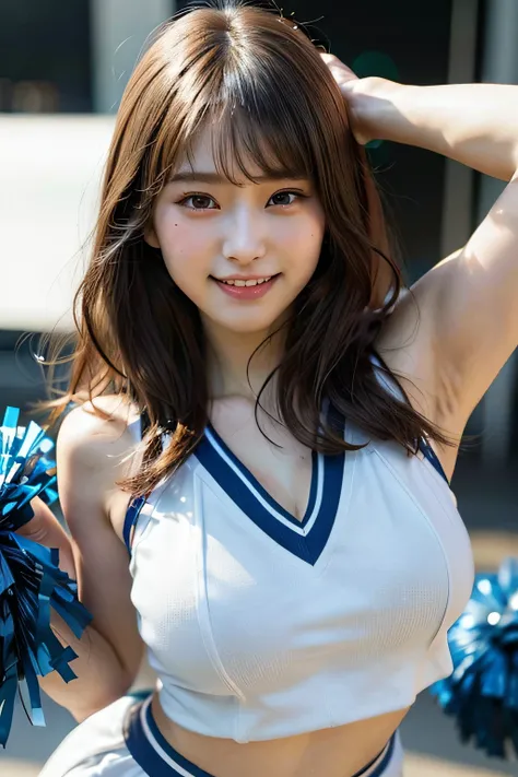 (Cheerleader:1.3), (Photogenic quality, Fidelity:1.9, Ultra-high-precision CG integrated 8K wallpaper), highest quality, A high resolution, RAW Photos, (Real skin texture:1.3), (Immersive atmosphere:0.8, Chiaroscuro:1.2), (very beautiful japanese girl), Te...