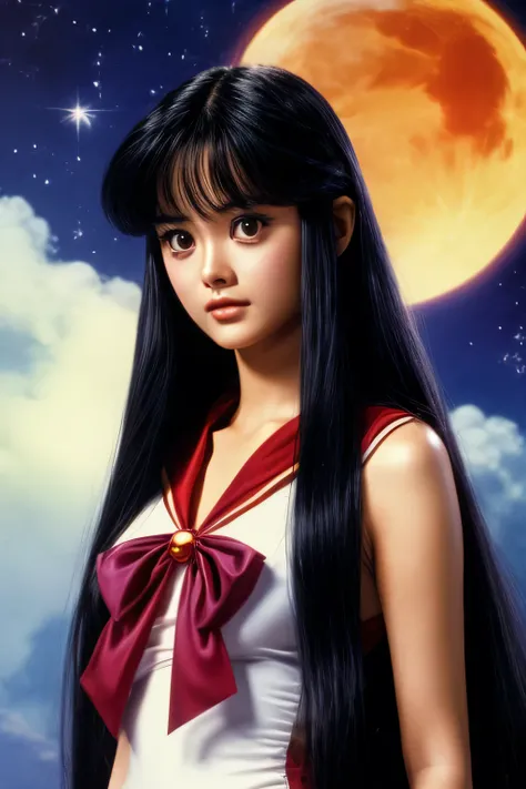 realistic sailor mars, rei hino, dark fantasy movie, real, real exact face, 1991