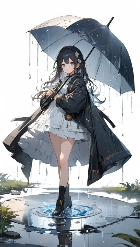 best quality, super_delicate, beautiful, masterpiece, super delicate eyes, ultra detailed, beautiful, rainy, puddle, water, 8k , white background, no background, concept art