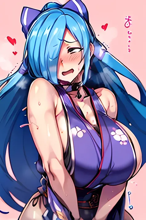  ((have to pee:1.5)),((rolling eyes:1.5)),One Girl,Heterosexual Iris,Soft lips,((Huge breasts)),Saggy breasts,Chubby,(Mature:1.4), BREAK Yamato Iori, Hair on one eye, (Blue Hair), Red eyes, ponytail, Very long hair, port,(Trembling with sexual climax:1.4),...