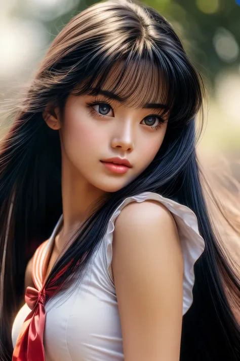 realistic sailor mars, rei hino, dark fantasy movie, real, 1991, perfect face, perfect eyes, perfect body, detailed eyes, detail...