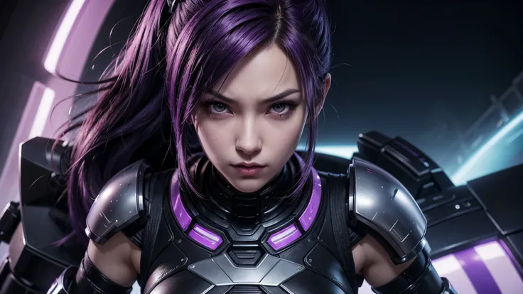 a close up of a cartoon character with a purple hair, katana zero video game character, official character art, sigma female, this character has cryokinesis, merged character, clothed in cyber armour, vixen, as a retro futuristic heroine, an edgy teen assa...