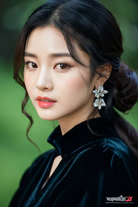 arafed woman in a black dress with a flowered collar, portrait shot, closeup portrait shot, inspired by Jeong Seon, iu lee ji-eun as a super villain, inspired by Zhang Yin, fan bingbing, inspired by Huang Ji, inspired by Wu Bin, soft portrait shot 8 k, clo...