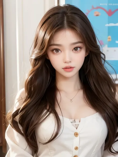 kim jennie with brown hair, with curls, with caramel-colored eyes, caramel eyes, beautiful and big eyes, beautiful and long eyel...