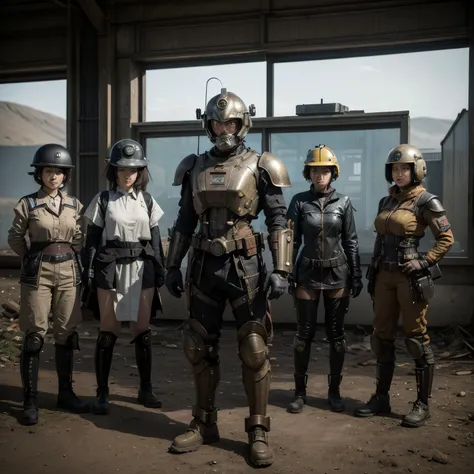 there are four asian women in helmet standing in a line, cyber steampunk 8 k 3 d, television screenshot, the fifth series, mugsh...