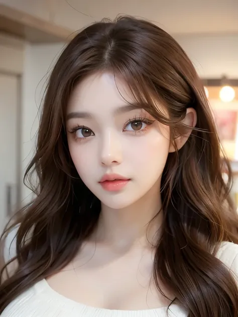 Kim Jennie with brown hair, with curls, with caramel-colored eyes, caramel eyes, Beautiful and big eyes, Beautiful and long eyelashes, with a raised and pretty nose, button nose, with cupid'heart shaped lips, pink lips, thick lips, pretty skin, pale wh...