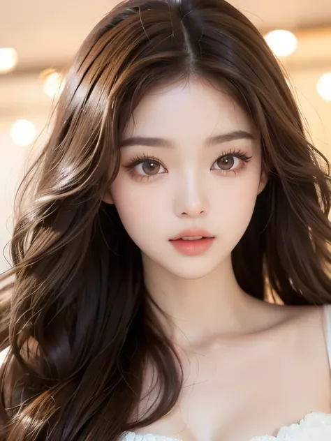 Kim Jennie with brown hair, with curls, with caramel-colored eyes, caramel eyes, Beautiful and big eyes, Beautiful and long eyelashes, with a raised and pretty nose, button nose, with cupid'heart shaped lips, pink lips, thick lips, pretty skin, pale wh...