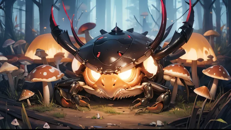 a crab beast with many eyes covered by the mushrooms along its body