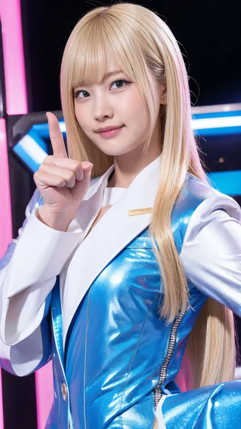 Super Shiny Enamel Suit　Blonde with bangs　Korean Idols　Thumbs up