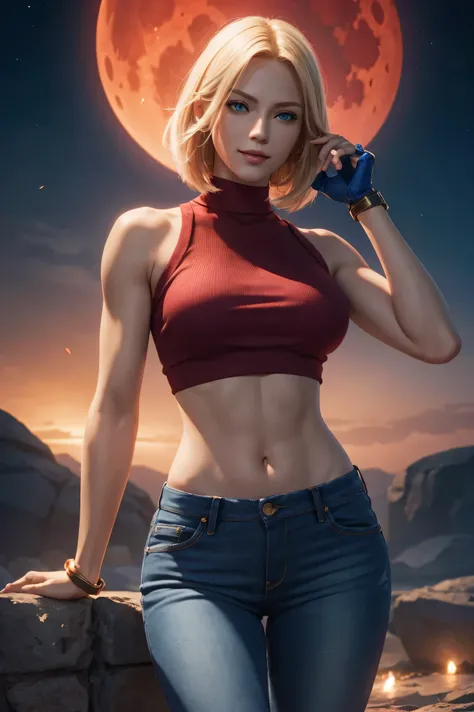 KOF,King of Fighters,Blue Mary,Blue Eyes,Blonde Hair,Medium Hair,Beautiful white skin,Photorealistic,Ultra HD,high quality,masterpiece,Digital SLR,Detailed details,Intricate details,Anatomical basis,Depicted in detail,A detailed face,Realistic skin texture...