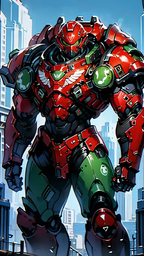 (masterpiece:1.5, best quality:1.5, extremely delicate:1.5), ((male:1.5)), a man wearing a full-face helmet, a biotech armored combat suit, green eyes, (a composite layered chest armor), fully enclosed shoulder guards, matching arm and leg guards, a belt o...