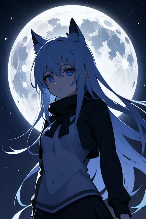 Anime Girl (8K Quality) Girl lost in darkness, night , full moon ,alone, dark , sad .